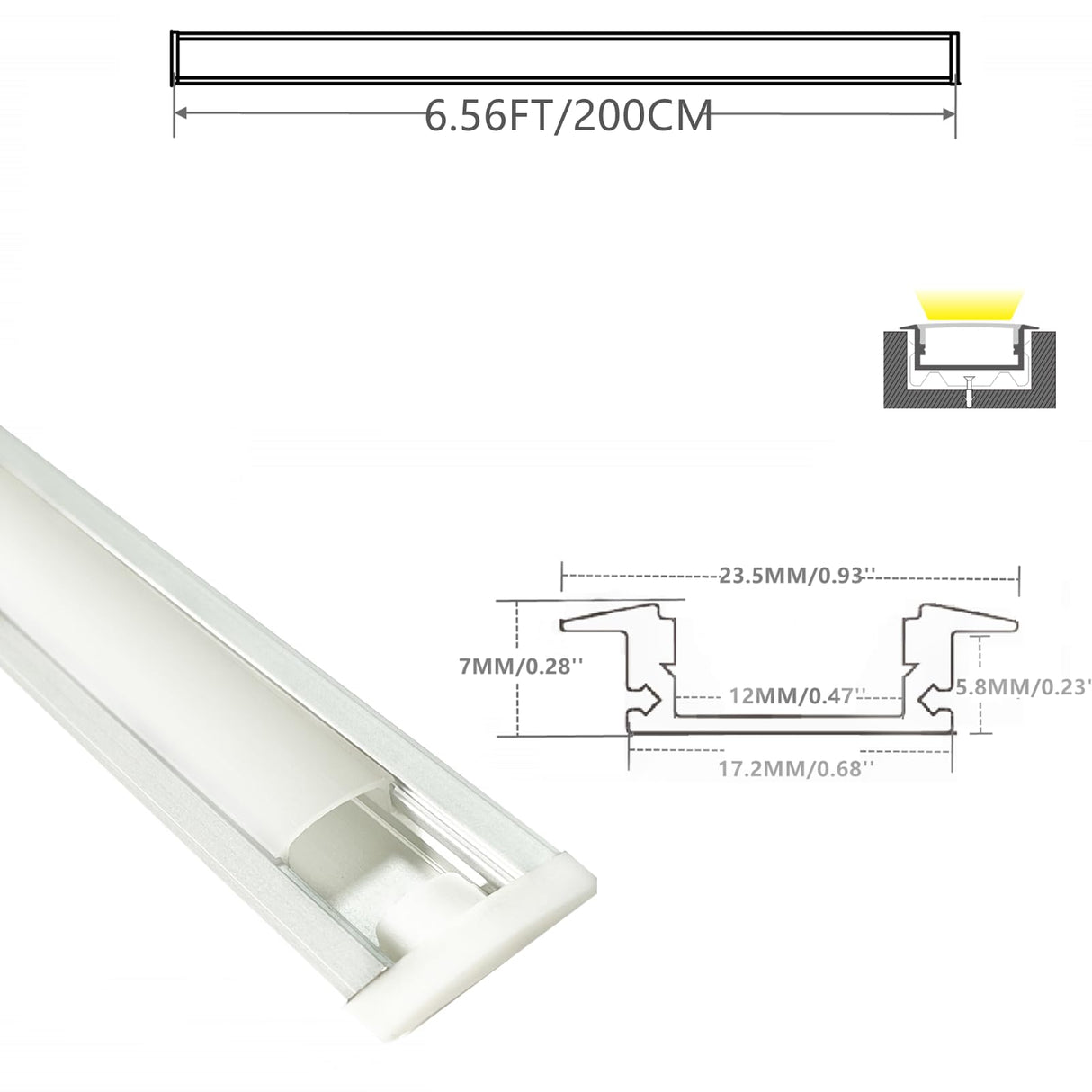 THMOOTHER Recessed LED Strip Channel Diffuser 10-Pack 6.56FT,23.5X7MM LED Tape Aluminum Track with Flange,Flush Mounted Wardrobe Bookcase Wine Cabinet Wooden Furniture Groove Integrated Low Profile THMOOTHER