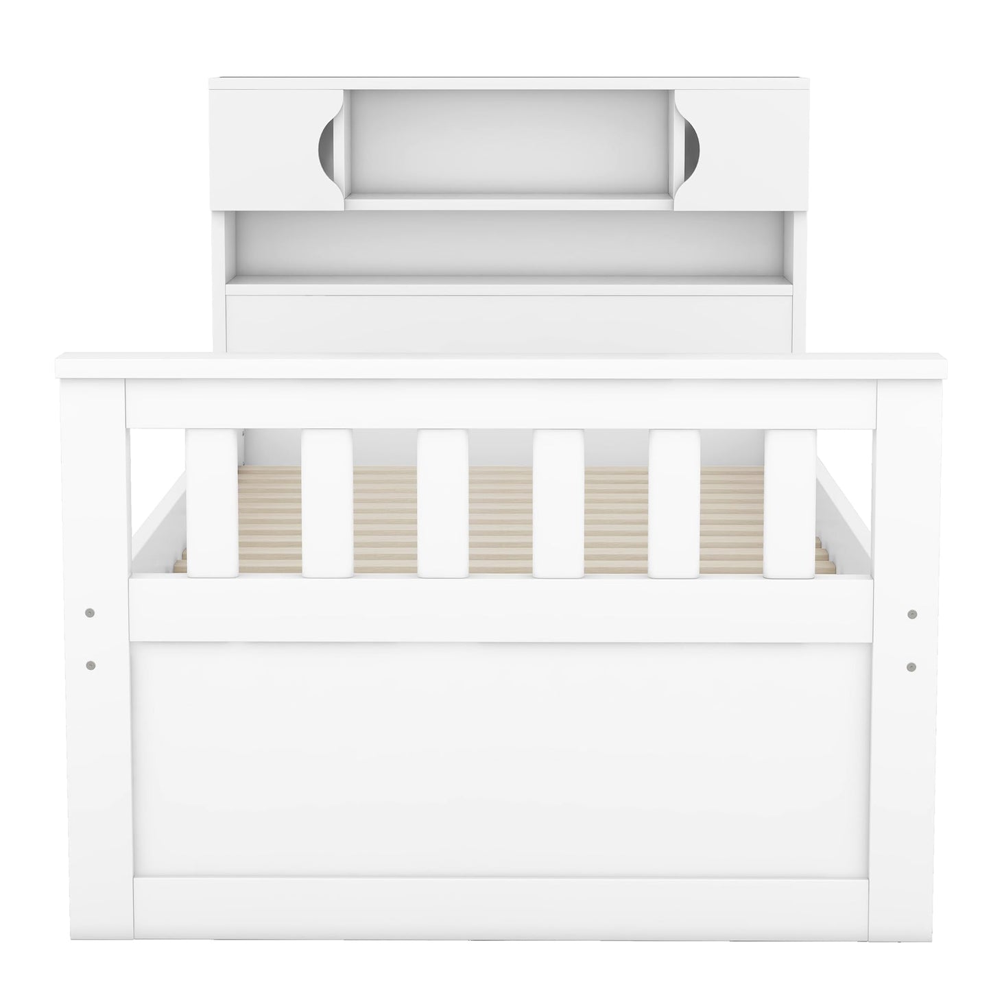 Modern Twin Size Captain Bed with Storage Headboard and 4 Drawers in White by XD Designs - WoodArtSupply