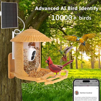 Samyoung Smart Bird Feeder Camera with AI Identify Bird Species, 4MP HD Auto Capture Bird Watching Cam, Live View, Instant Notifications with 32GB TF - WoodArtSupply