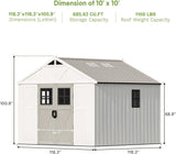 Patiowell 10x10 FT Outdoor Storage Shed, Plastic Shed with Floor and Skylight, Four-Window Resin Storage Shed with Lockable Door for Garden, Patio, Backyard, Beige Patiowell
