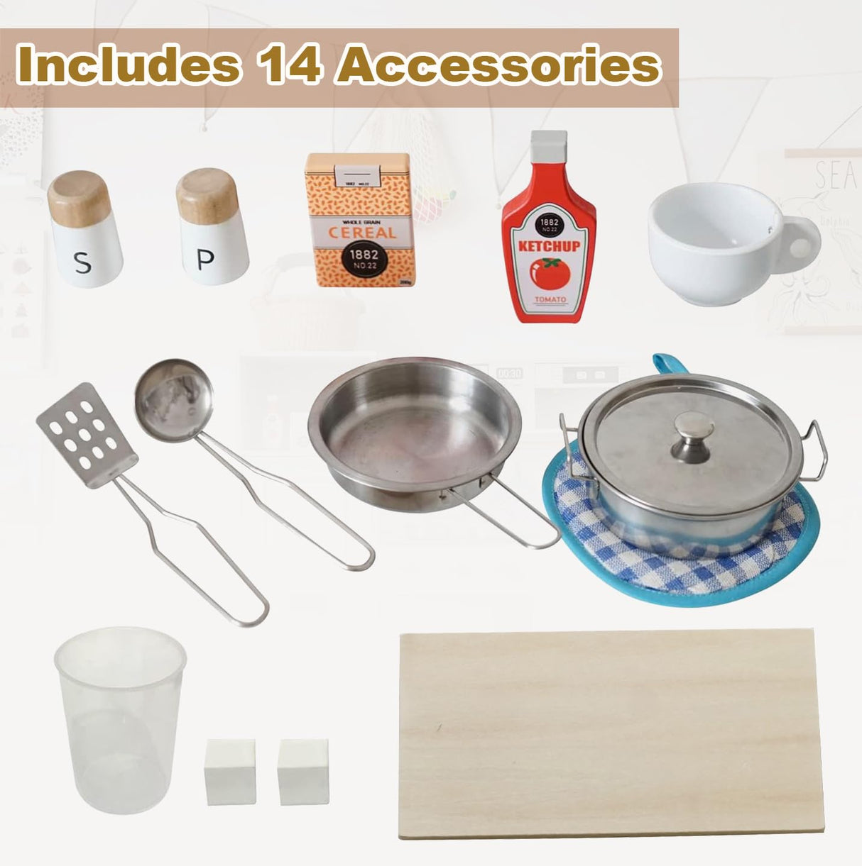 inFUNSAME Wooden Kids Play Kitchen Toy Kitchen Set with Lights and Sounds,Ice Maker,Coffee Maker and 14 Pcs Toy Food Accessories,Toddler Kitchen Playset Gifts for Boys and Girls Ages3+ inFUNSAME