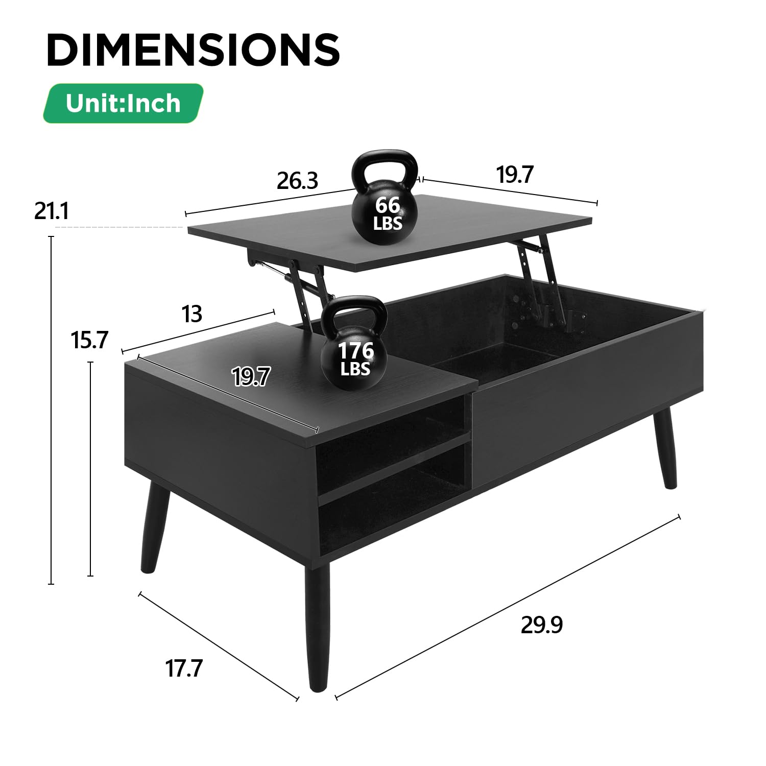 PayLessHere Lift Top Coffee Table with Adjustable Storage and Hidden Compartment Small Wood Coffee Table Center Table for Home Living Room Office Apartment Reception Room,Black - WoodArtSupply