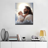 Jesus Holding a Baby on a Cloud Paint by Numbers Kits for Adults Clown DIY Canvas Oil Painting Acrylic Pigment Kits Christ Style Paint by Number Home Wall Art Decor Gift Artwork 16x20In (DIY Frame) Aihonmin