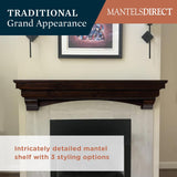 MANTELSDIRECT Mantels Direct Salem Wood Mantel Shelf with Arched Corbels - Espresso 48 Inch | Wooden Rustic Wall Mounted Shelf from Pine Wood - Perfect for Fireplaces, TVs & Décor MANTELSDIRECT