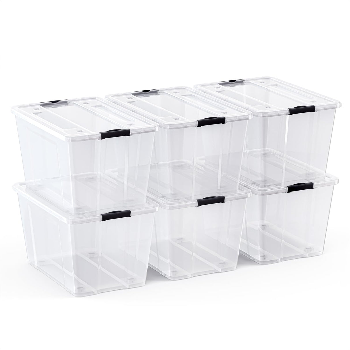 Lifetime Appliance Parts 6 PACK 54 Qt. Plastic Storage Bin Tote Organizing Container with Ultra Durable Lid & Secure Latching Buckles Stackable Extra Strength Clear w/Black Handle Lifetime Appliance Parts