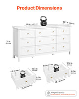 VEVOR 9 Drawer Dresser, Wooden Chest of Drawers with Sliding and Anti-tip Device, Retro Minimalist Dresser Chest, Closet Storage TV Stand Organizer for Living Room, Hallway, Bedroom, Entryway, White VEVOR