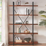 HSH 5-Tier Rustic Wood and Metal Etagere Bookcase - Distressed Brown Farmhouse Style HSH