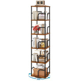 IBUYEK 6 Tier Square Rotating Bookshelf, 360° Spinning Bookcases Tower,Freestanding Corner Bookshelf with Rails,Industrial Swivel Bookcase Organizer for Bedroom, Living Room,Study,Brown,UTBC005H IBUYKE