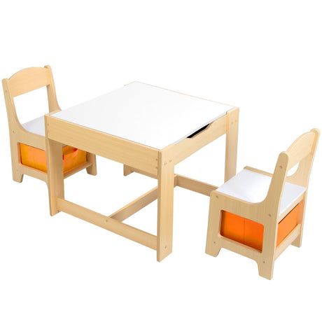 Romswi 3 in 1 Wooden Kids Table and Chair Set with Storage Drawer, Double-Sided Detachable Tabletop for Crafts, Drawing, Reading, Playroom - Ages 5-8 Romswi