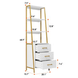 HITHOS 4-Tier Bookshelf, Tall Bookcase with 3 Wooden Drawers, Modern Ladder Book Shlef Storage Organizer for Living Room, Entryway, Office, White Gold HITHOS
