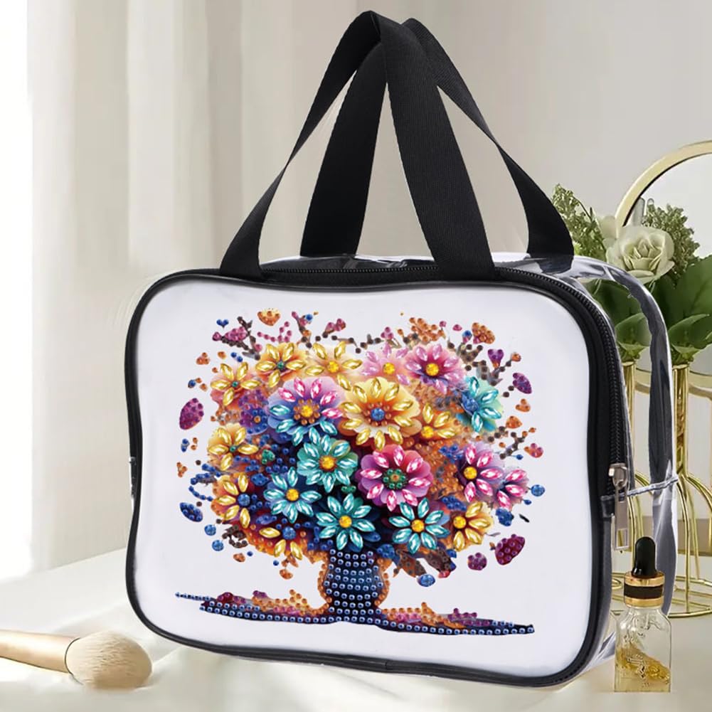 DIY Diamond Art Crystal Rhinestone Cosmetic Bag Zipper Closure Diamond Large Capacity Storage Pack 5D Diamond Art Painting PVC Pouch Handmade Craft Kits for Cash Carry Daily Use Travel-Tree of Life Generic