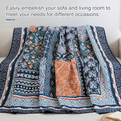 WONGS BEDDING Navy Blue Quilt Set King Size,Bohemian Patchwork Bedspread Coverlet Set, Reversible Farmhouse Floral Pattern Bedspreads Bedding Set for All Seasons (104"x90") WONGS BEDDING