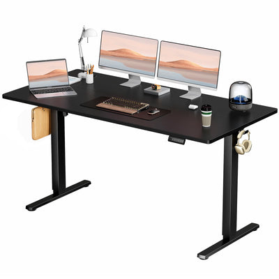 SMUG Standing Desk, Adjustable Height Electric Sit Stand Up Down Computer Table, 63x24 Inch Ergonomic Rising Desks for Work Office Home, Modern Lift Motorized Gaming Desktop Workstation, Black