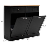 Double Trash Cabinet Tilt Out 20 Gallon, Pet Proof Kitchen Trash Cabinet Laundry Hamper with Cutting Board, Wood Garbage Recycling Station Hideaway Trash Holder Drawers (Black) Gitua