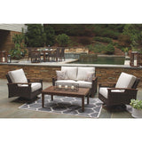 Signature Design by Ashley Paradise Trail Outdoor Loveseat with All Weather Cushions, Medium Brown Signature Design by Ashley