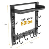 OneTigris Gun Rack Wall Mount 12, Hold Up 80lbs Indoor Gun Rack for Wall with Shelf Horizontal with 10 Hooks and 1 Removable Gun Accessories Tray 21.5"*22.1" ONETIGRIS