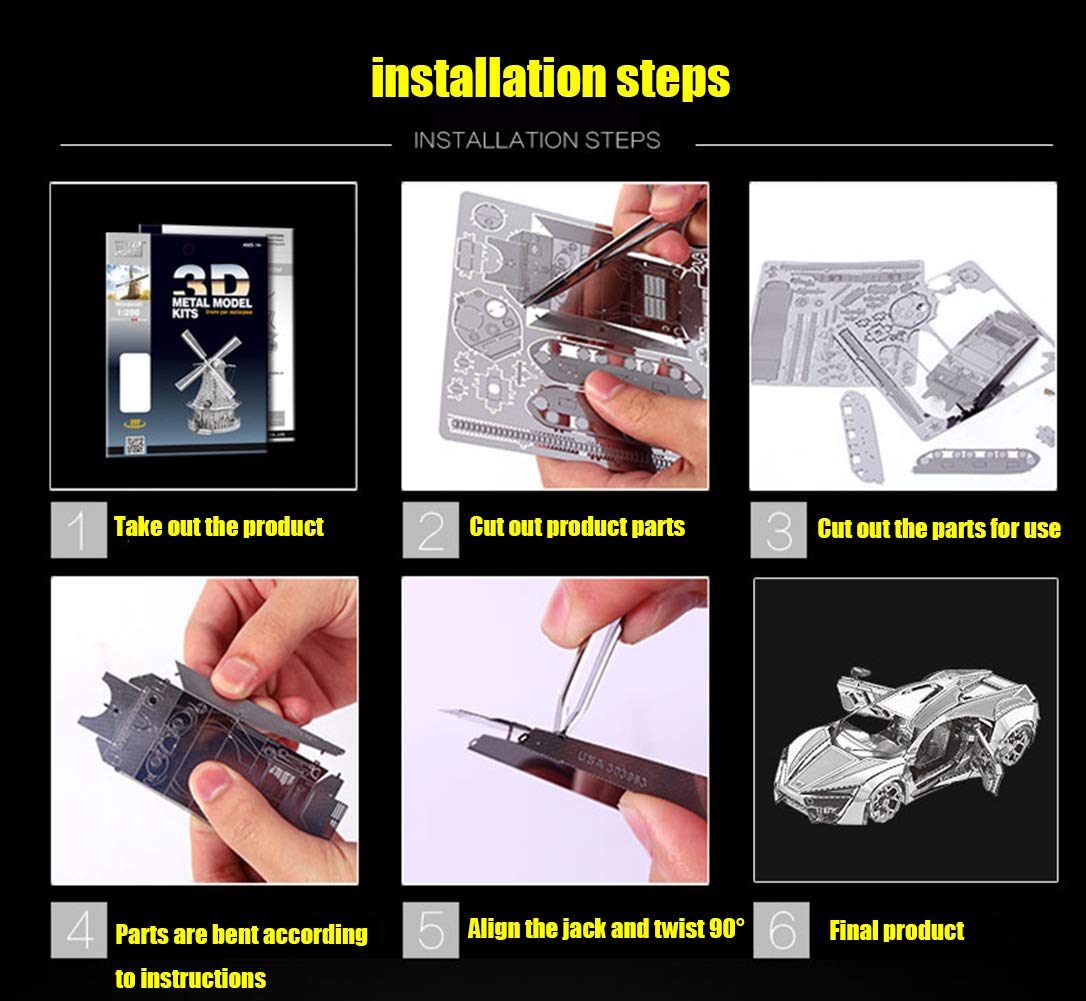 DIY 3D Car Metal Model 3D Puzzle 3D Laser Cut Jigsaw Toys 3D Metal Model Kit for Adults&Kids Mechanical Model Educational Toy Indoor Decoration Desk Toy Birthday Gift Collection Brain Teaser Puzzles feiwo