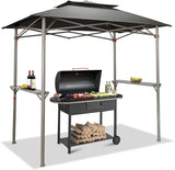 CROWN SHADES 8 x 5 Foot BBQ Grill Gazebo Beach Tent Canopy, Easy Up Outdoor Patio Shade Cover with Double Tier Vented Top & 2 Side Shelves, Grey CROWN SHADES