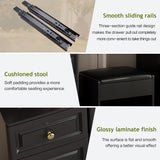 YYJ 42" Makeup Vanity Desk with Mirror and Lights, & Power Outl,Glass Top Big Vanity Table with 9 Drawers& 8 Storage Shelves,Dressing Table Set with Chair for Bedroom, Black.. YYJ