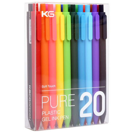 Kaco PURE Colored Gel Pens 0.5mm 20 Pieces Set Colorful Multi-color Ink Fine Point Comfort Grip Quick Drying Pens for Journaling Note Taking Kaco
