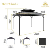 SOLUMIA 10’x12’ Hardtop Gazebo, Galvanized Steel Double Roof Canopy with Aluminum Frame, Outdoor Pavilion with Nettings and Curtains SOLUMIA