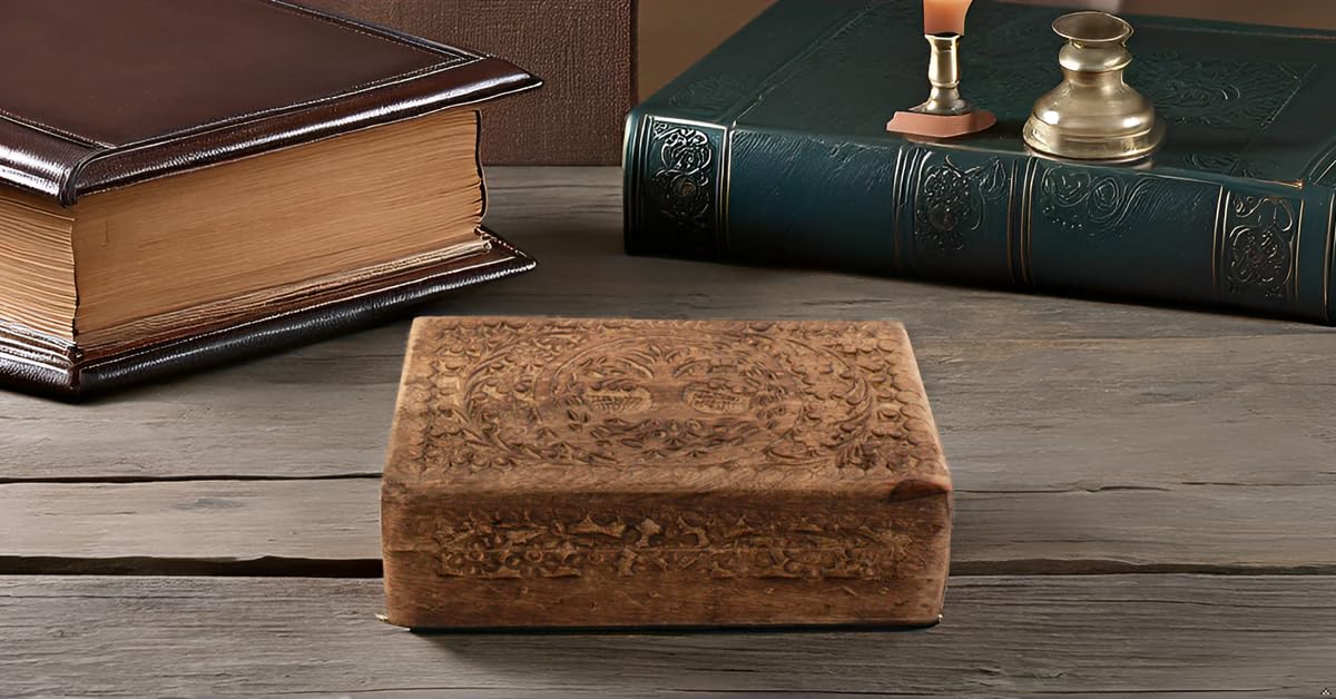 Great Birthday Gifts Handmade Decorative Wooden Jewelry Box Tree Of Life Carving Jewelry Organizer Keepsake Box Treasure Chest Trinket Holder Watch Box Storage Lock Box Housewarming Gift (Brown) The Great Indian Bazaar