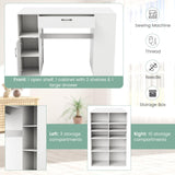 Giantex Craft Table with Storage, 53'' Artwork Sewing Table with 14 Cube Storage Shelves, Large Drawer, Cabinet with 2 Shelves, 36'' Counter Height Sewing Workstation White Drafting Writing Desk Giantex