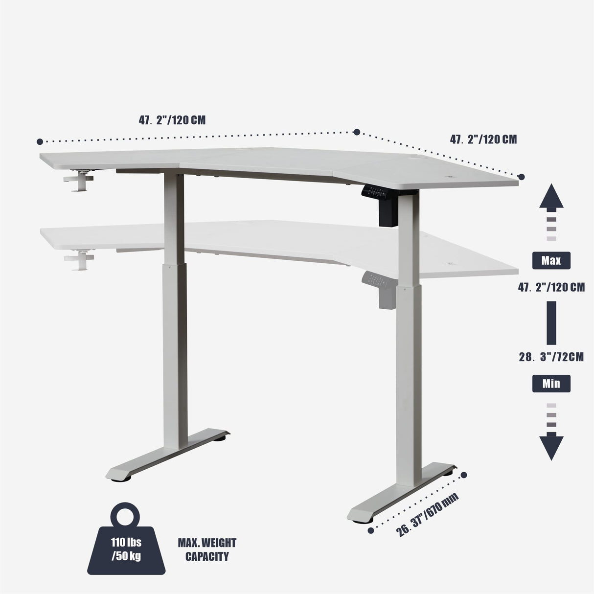 kowo L Shaped Height Adjustable Electric Standing Desk with USB C Hub & Wireless Charger, Sit Stand Corner Desk, Memory Settings, Stand Up Computer Desk Adjustable Table, White kowo