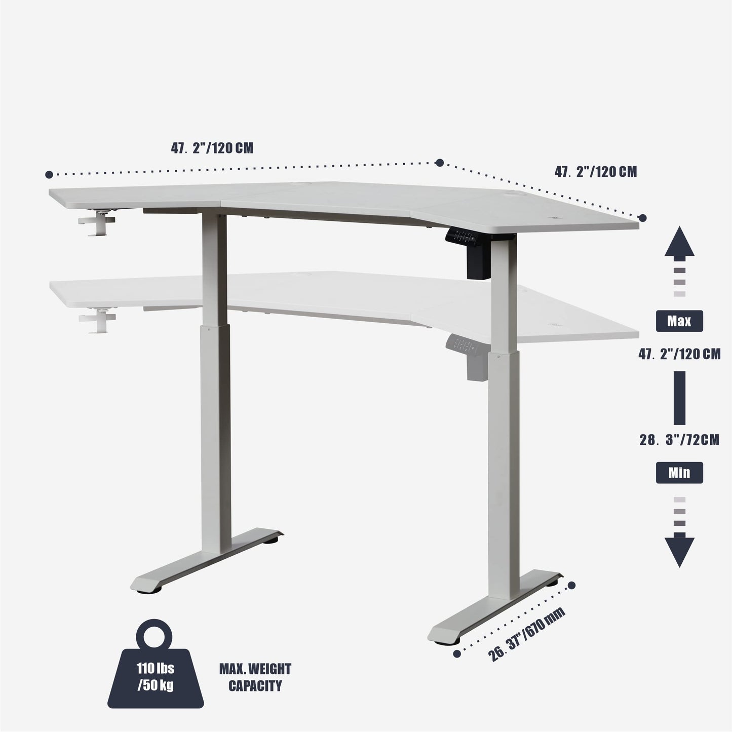 kowo L Shaped Height Adjustable Electric Standing Desk with USB C Hub & Wireless Charger, Sit Stand Corner Desk, Memory Settings, Stand Up Computer Desk Adjustable Table, White - WoodArtSupply