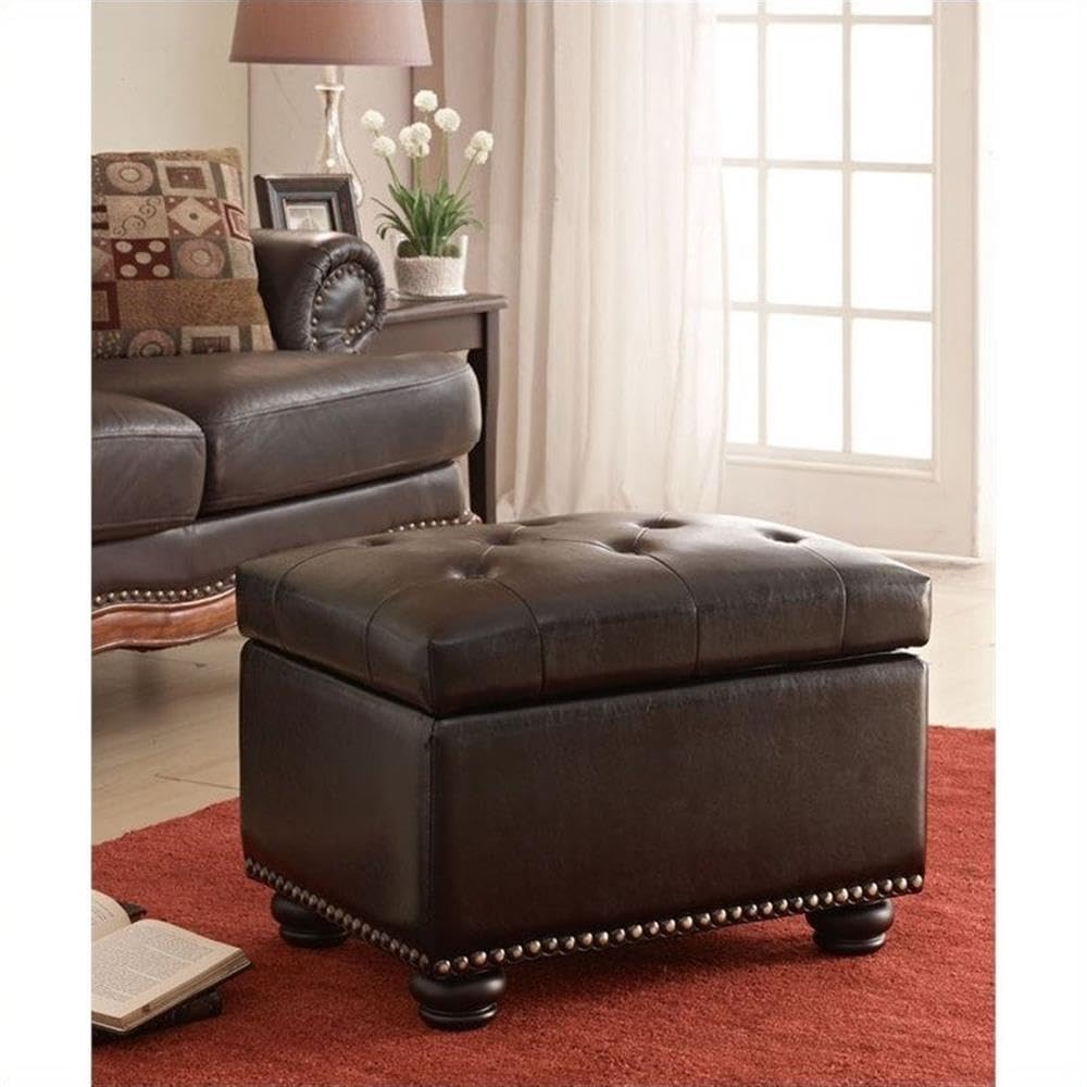 Convenience Concepts Designs4Comfort 5th Avenue Storage Ottoman 24" Contemporary Foot Stool and Seat with Hinged Lid for Living, Dining Room, Office, Den, Dark Espresso Convenience Concepts