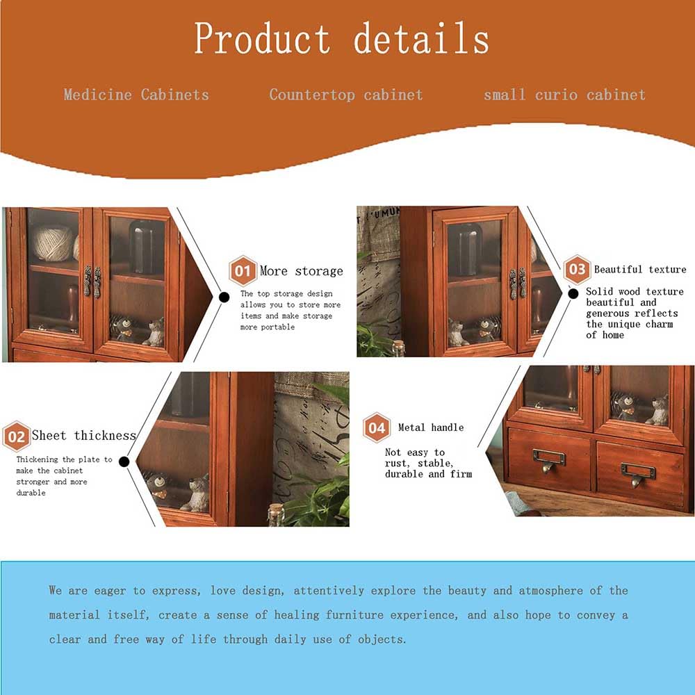 RZGZKLSH Rustic Vintage Mini Wood Counter Top Cabinet, Wall Mount Pine Display Case, Wall Storage Cabinet, Cabinet That Sits on Countertop-Floating Shelf Cabinet Organization12 x4.7"x14"(Brown) RZGZKLSH