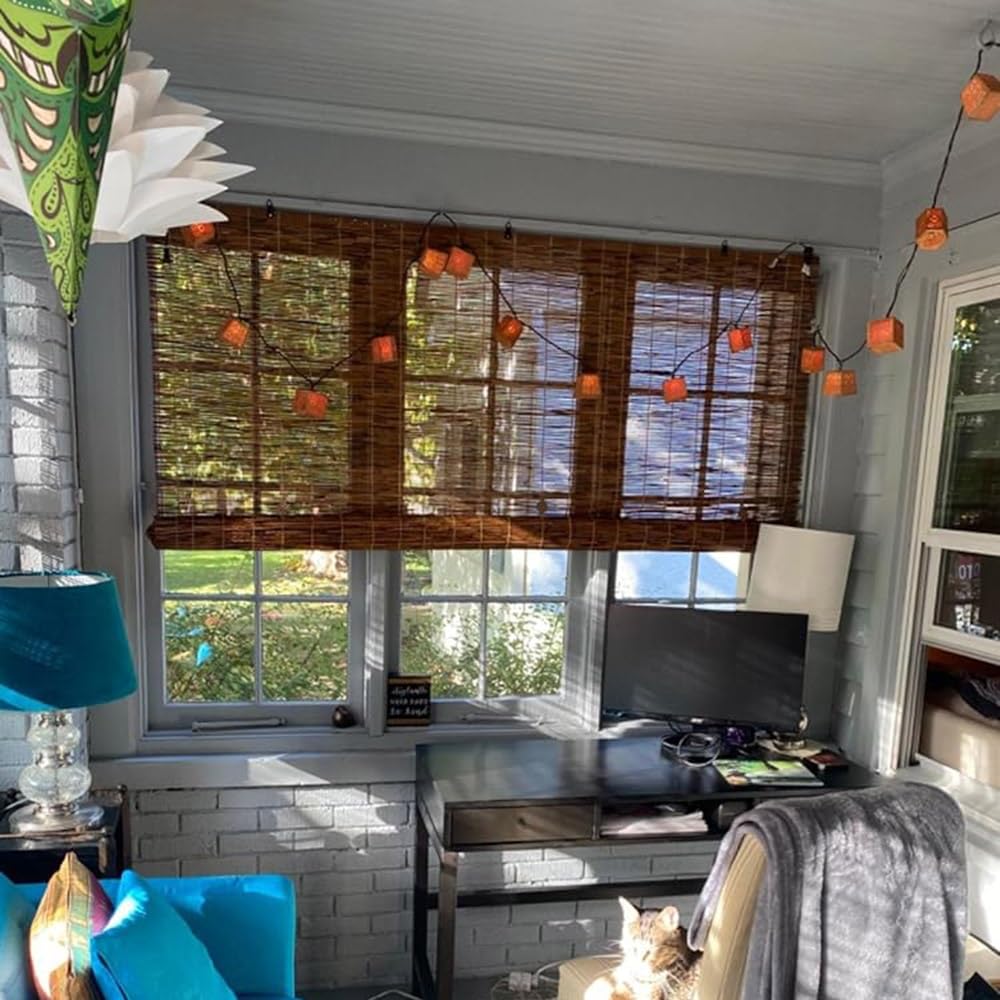 Blackout Bamboo Roller Shades for Indoor/Outdoor Patio Privacy,Natural Bamboo Roll Up Blinds Wide 22" 24" 33" 36" 40" 42" 48" 53" 59" 60" 66" 72" 73" Cordless Sunshades Window Shades WoodArtSupply