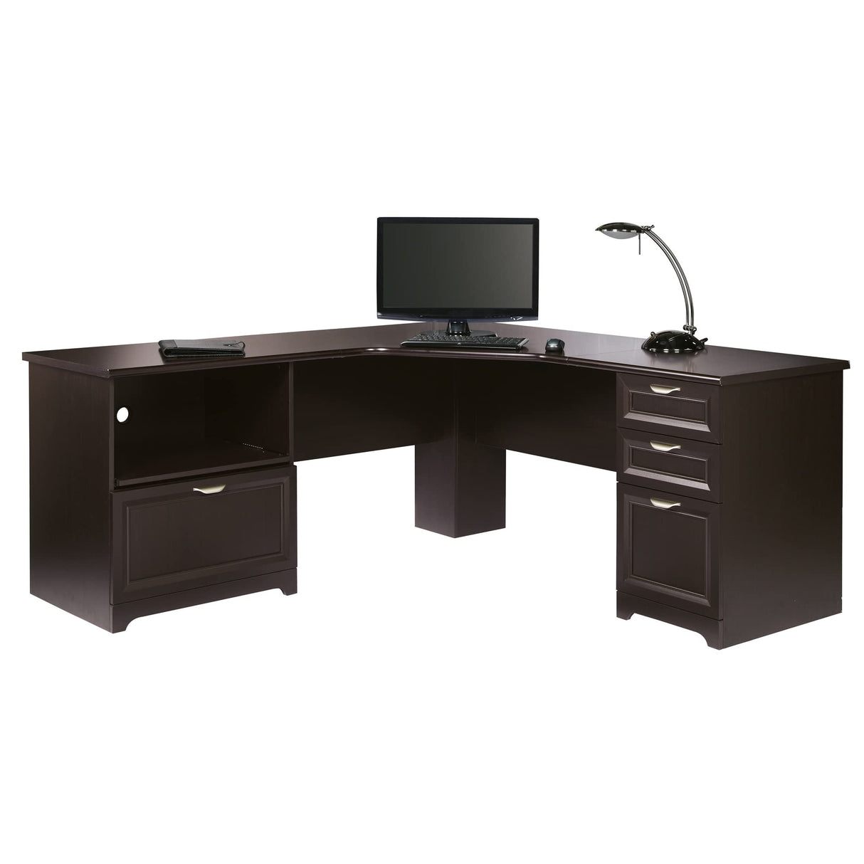 Realspace® Magellan Performance 71"W L-Shaped Corner Desk, Espresso Realspace