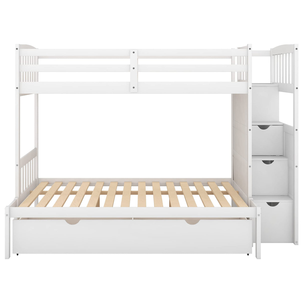 Merax Twin Over Full/Twin Wood Bunk Bed with Storage Shelves and Drawers, Wooden Convertible Bed Frame for Bedroom, No Spring Box Needed, White Merax