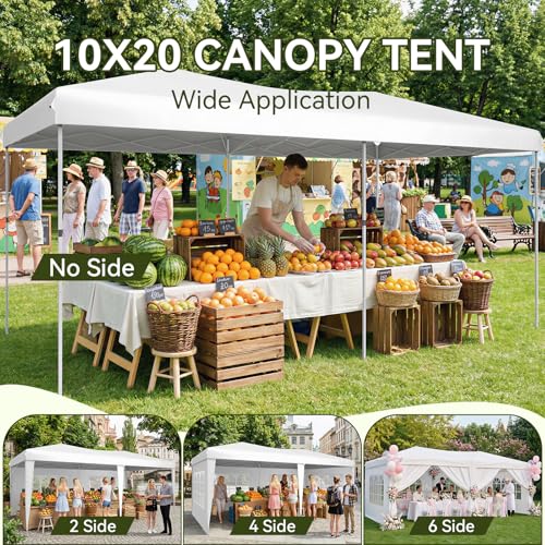 Aoxun 10x20 Pop Up Canopy Tent with 6 Removable Sidewalls, One Push Party Tent Waterproof Outdoor Canopy with 3 Adjustable Height, Portable Tents for Parties, Wedding, Commercial, Market Aoxun