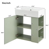 22 Inch Floating Bathroom Vanity With Sink, Wall Mounted Bathroom Vanity Cabinet With Ceramic Sink, Small Bathroom Sink Cabinet With Right Side Storage, Modern Single Sink Bathroom Vanity, Green BNSPLY