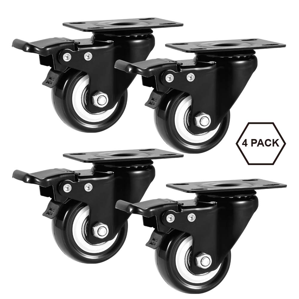 ASHGOOB 2" Caster Wheels Set of 4, Heavy Duty Casters with Brake, No Noise Locking Polyurethane (PU) Wheels, Swivel Plate Castors Pack 4 ASHGOOB