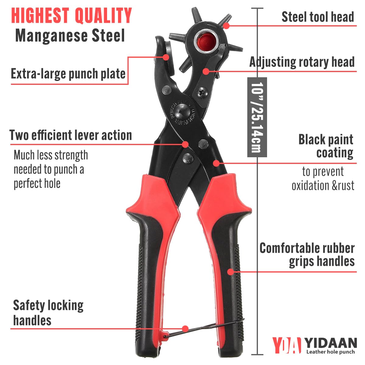 Leather Hole Punch Tool Set, Belt Hole Puncher Kit, Professional Puncher for Belt, Saddle, Dog Collars, Watch Strap, Shoe, Fabric, Paper, Craft Projects, Easily Punches Perfect Round Holes YIDAAN