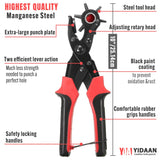 Leather Hole Punch Tool Set, Belt Hole Puncher Kit, Professional Puncher for Belt, Saddle, Dog Collars, Watch Strap, Shoe, Fabric, Paper, Craft Projects, Easily Punches Perfect Round Holes YIDAAN