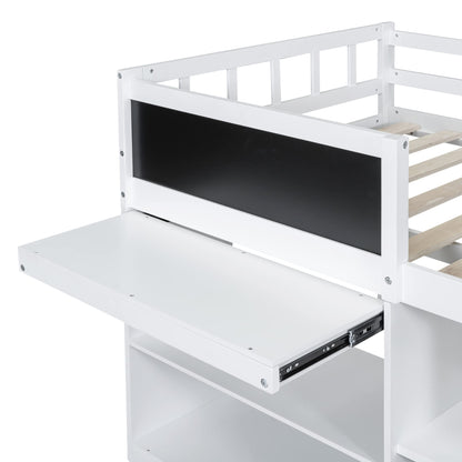 Merax Low Loft Bed Twin with Storage, Solid Wood Bed Frame with Rolling Desk and Drawers, No Box Spring Needed, for Boys & Girls (White) - WoodArtSupply