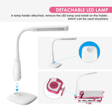 Artist hand Kids Study Table and Chair Set,Adjustable Girls School Writing Study Table,with Large Writing Board LED Pull Out Drawer Pencil Case Bookstand,Pink Artist hand