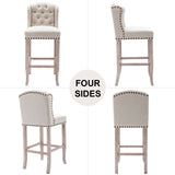 DUOMAY Classic Tufted 30 Inch Bar Stools Set of 2, Linen Upholstered Counter Chairs with Back, Armless Barstools Breakfast Stools W/Solid Wood Legs for Kitchen Island Lounge Pub Bar, Beige DUOMAY