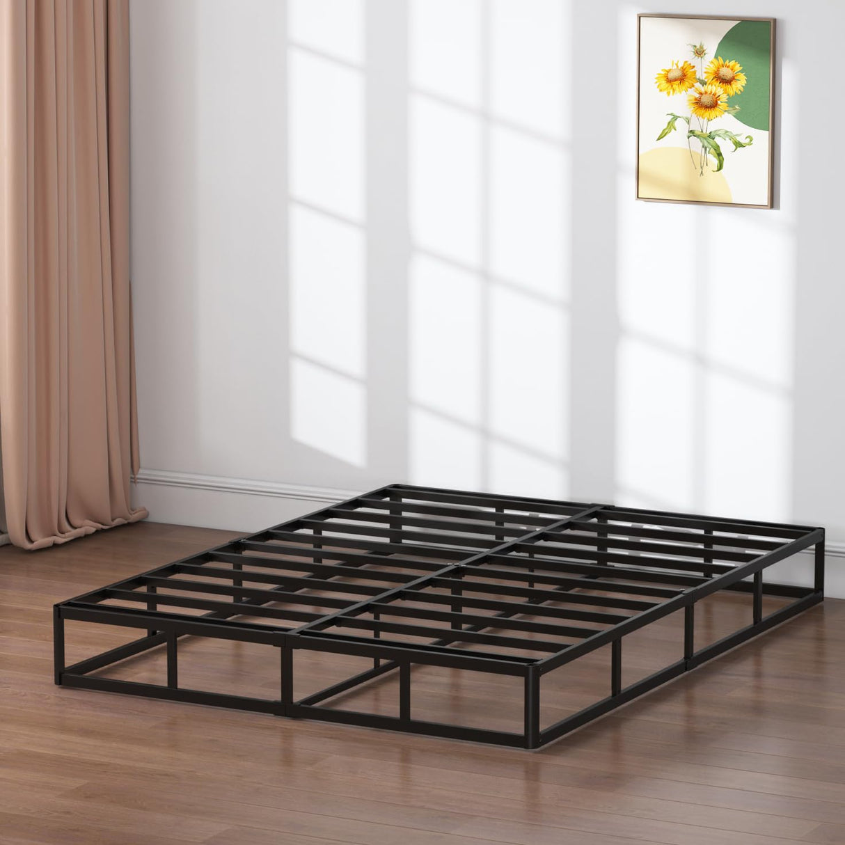 SHLAND Box Springs King 9 Inch High Profile King Size Box Spring Strong Metal Frame Mattress Foundation with Fabric Cover, Box Spring King Size Bed, Easy Assembly SHLAND