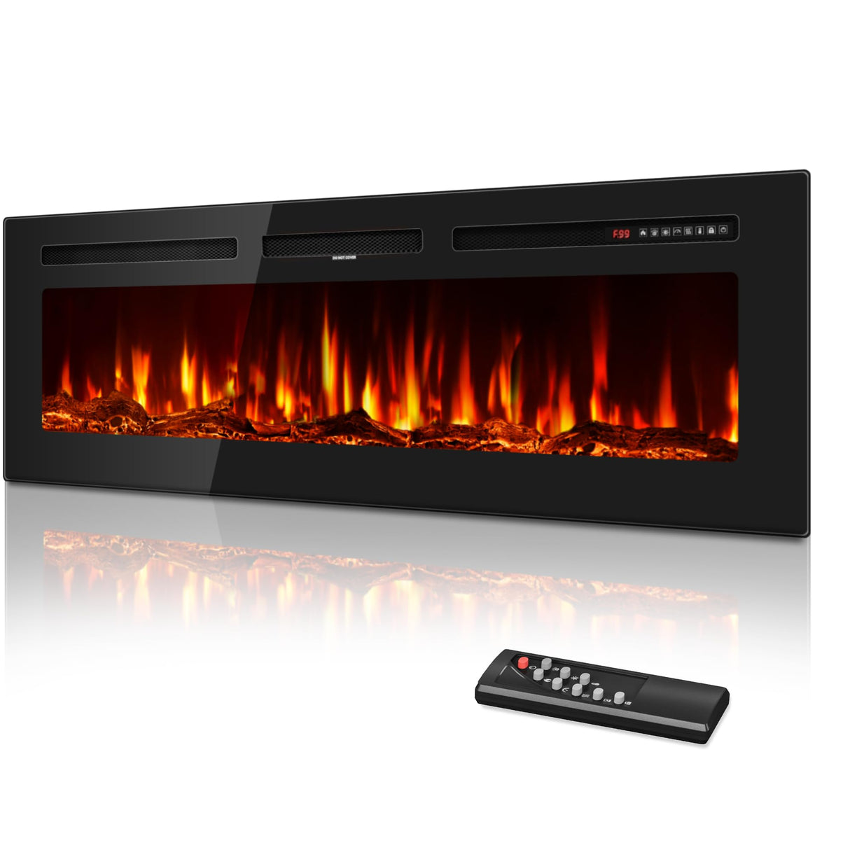 60 Inch Electric Fireplace in-Wall Recessed and Wall Mounted, Ultra-Thin Linear Fireplace Heater 750/1500W with Realistic Flame, Higher Temperatures & Lower Noise, Log Set & Crystal Options Tehanld