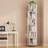 Muwuele Solid Wood Rotating Bookshelf on Wheels, 6 Tier, Round Revolving Bookcase, 360° Spinning Book Shelf Tower for Kids, Narrow Rolling Bookshelves for Small Space, Corner, Bedroom, Office, White Muwuele