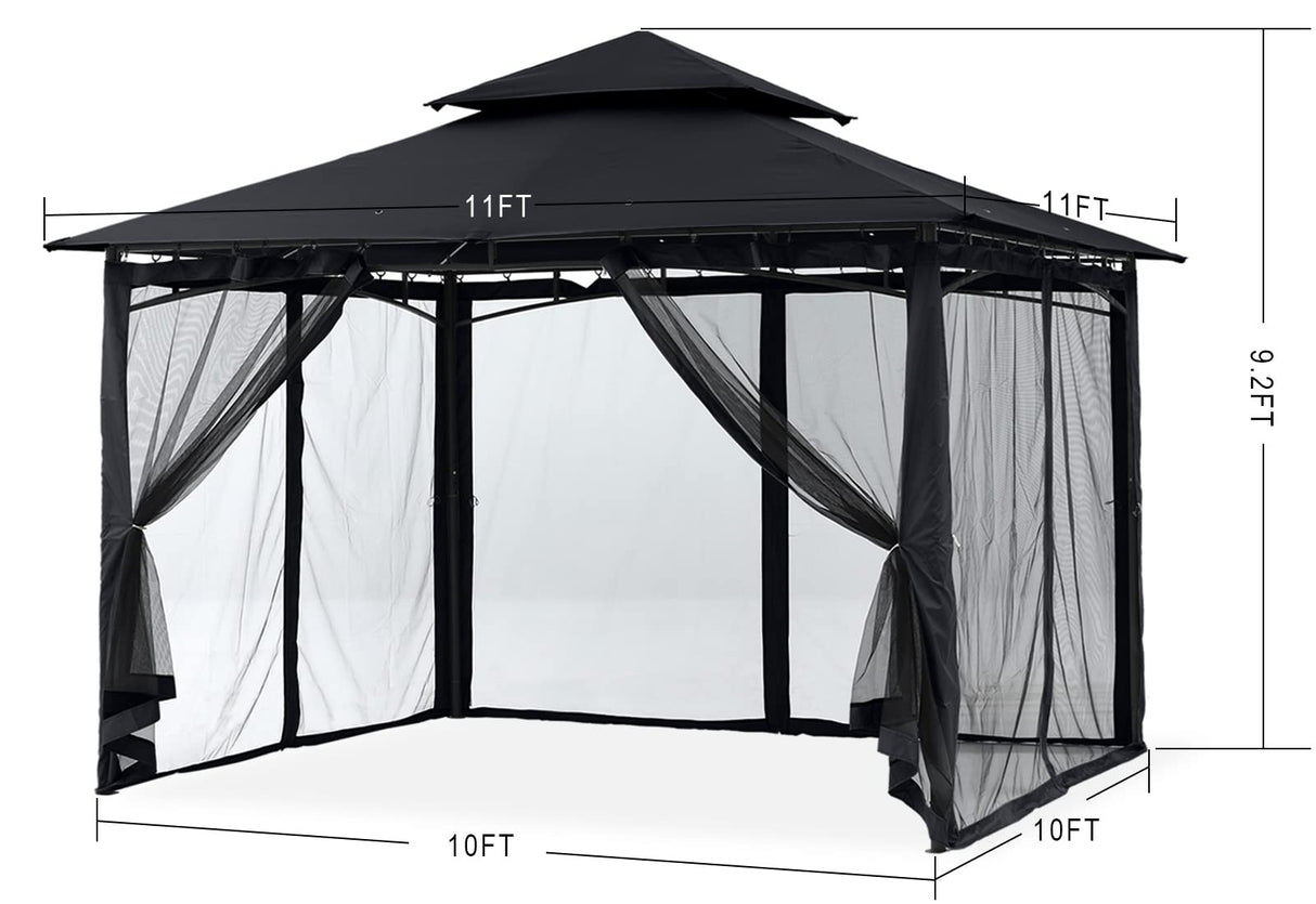 MASTERCANOPY Outdoor Garden Gazebo for Patios with Stable Steel Frame and Netting Walls (10x10,Black) MASTERCANOPY