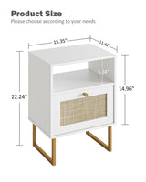 Apetaccat Rattan Nightstand, Boho Night Stand Farmhouse Wood Bedside Table with Storage and Open Shelf, End Side Accent Table for Bedroom,Living Room,White Apetaccat