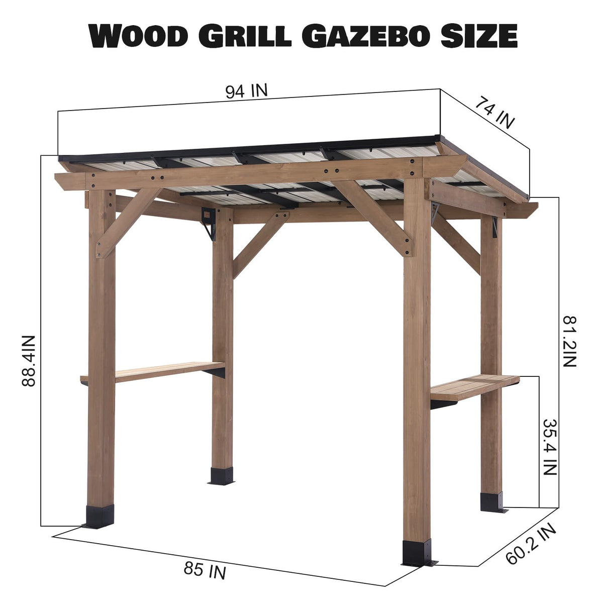 8x6 FT Wood Grill Gazebos, BBQ Wooden Gazebo with Hardtop Sloping Steel Roof, Wood Outdoor Pavilion with 2 Side Storage Shelves,Cedar Frame Patio Gazebo for Barbecue, Garden, Deck (Grey) StarEcho