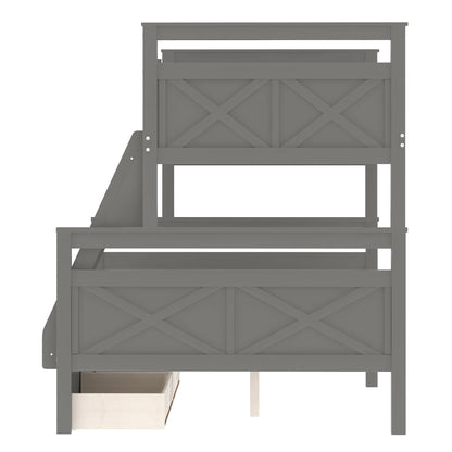 Merax Grey Twin Over Full Bunk Bed with Storage Drawers, Ladder and Guardrail, Convertible Design - WoodArtSupply