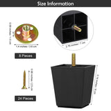 TURSTIN 8 Pack 3 Inch Furniture Legs Plastic Sofa Coach Legs Square Tapered Feet Sofa Legs with T-Nuts Screws for Legs Sofas Chairs Cabinets Dressers Beds, Black TURSTIN